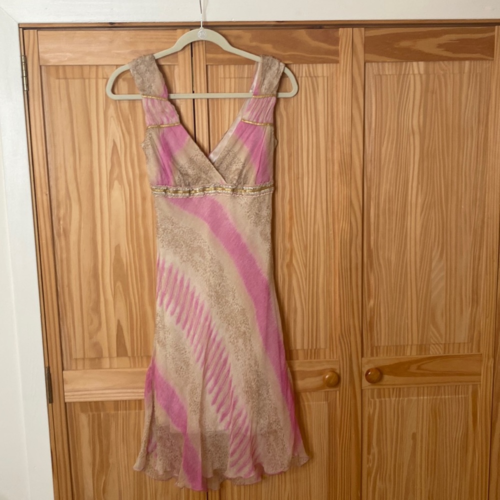 Alexia Admor Champagne & Pink Silk Cocktail Dress